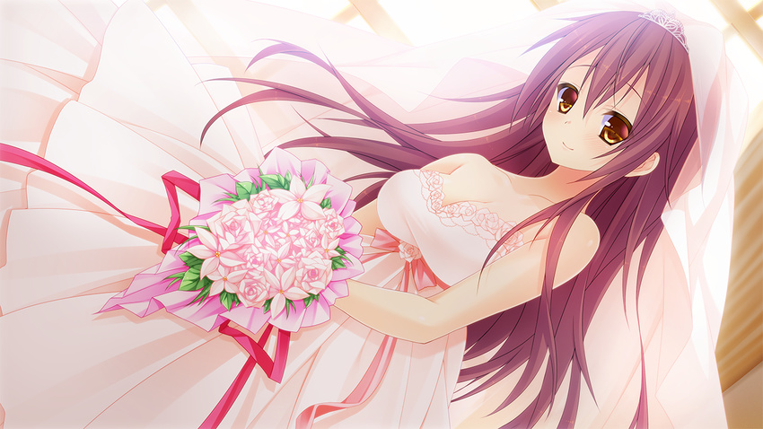 flowers game_cg hishikawa_karen long_hair nounai_kanojo ren'ai_made_sentakushi_hitotsu soraishinya tiara wedding_attire yellow_eyes