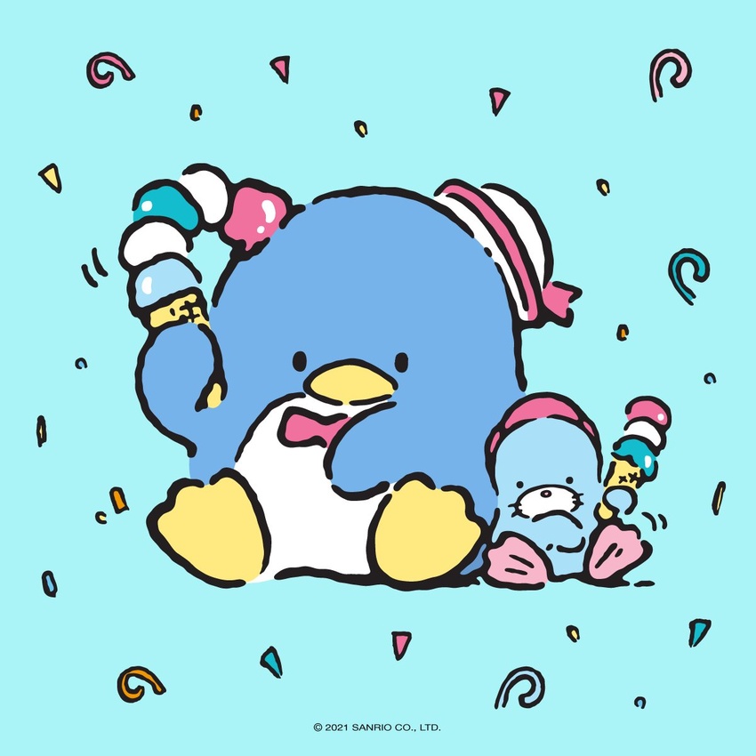 1:1 2021 avian barefoot beak bird birthday black_eyes blue_background blue_body blue_skin bow_tie chip_(sanrio) clothing confetti covering covering_mouth dessert duo featureless_crotch feet feral flippers food food_on_head hat headgear headwear hi_res holding_food holding_ice_cream holding_ice_cream_cone holding_object ice_cream ice_cream_cone ice_cream_on_head looking_at_viewer male mammal marine motion_lines multicolored_body multicolored_skin nude o_o official_art on_ground penguin pink_nose pinniped portrait raised_arm sanrio seal shadow simple_background simple_eyes sitting size_difference slightly_chubby slightly_chubby_feral slightly_chubby_male small_eyes toony tuxedo_sam unknown_artist whiskers white_body white_skin wide_eyed yellow_beak yellow_body