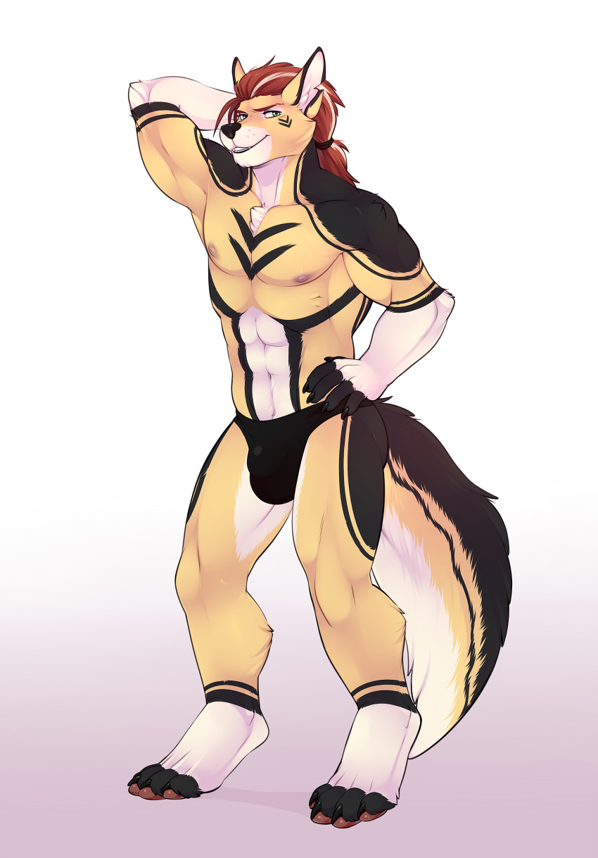 absurd_res anthro bulge canid canine canis clothing dingo hi_res male mammal pinup pose shoguru solo teigo underwear