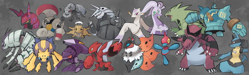 absurd_res aggron ambiguous_gender anthro armor biped black_body blue_body blue_eyes durant escavalier feral fur galvantula generation_2_pokemon generation_3_pokemon generation_4_pokemon generation_5_pokemon generation_6_pokemon generation_7_pokemon genesect golisopod golurk goodra goonie-san green_body green_eyes group hi_res humanoid krookodile legendary_pokemon lucario mienshao nintendo pokemon pokemon_(species) porygon-z purple_body red_body red_eyes scizor scolipede shedinja simple_background tan_body tan_fur tyranitar volcarona white_body yellow_body