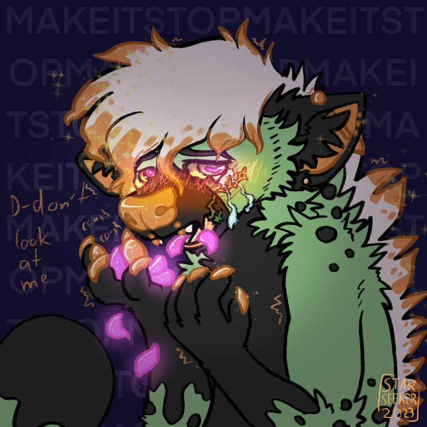 1:1 anthro cough domestic_cat felid feline felis glitter hanahaki_disease heart_eyes heart_symbol hi_res hybrid hyena love lovesick male mammal niven petals piercing shaking solo starseeker trans_(lore) trans_man_(lore)