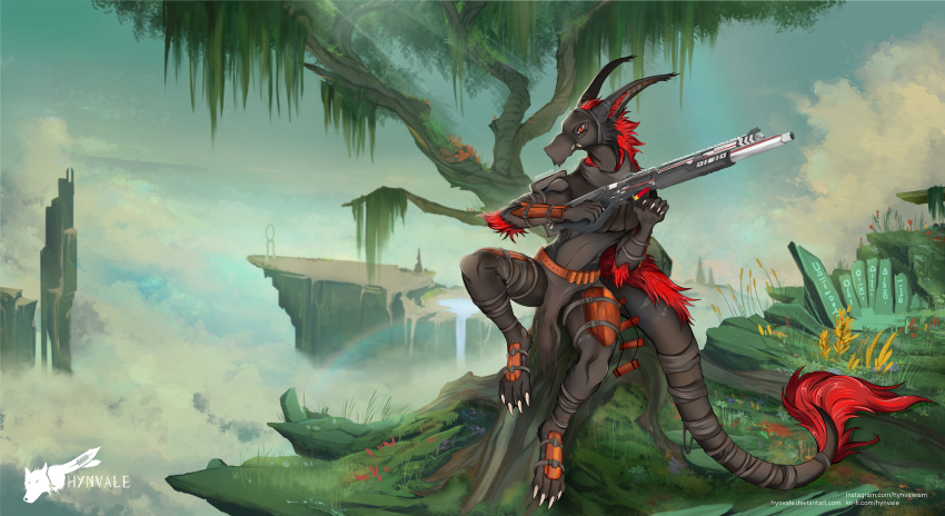 ancient angry anthro ashi_(itzahjoque) biped black_body branch canid canine canis clothing cloud costume day dragon electronic_arts feathers female flat_chested flower forest fur gun hair hi_res hill holding_gun holding_object holding_ranged_weapon holding_weapon hynvale inner_ear_fluff leaf light light_beam long_ears long_tail looking_at_another mammal markings mask mythological_creature mythological_scalie mythology nature nature_background outside plant ranged_weapon red_hair reloading respawn_entertainment rock scalie shell_(projectile) shotgun shotgun_shell sky skyscape solo striped_body striped_markings stripes sunbeam sunlight sunrays tail tail_hair titanfall tower tree tribal tribal_clothing tribe tuft unknown_species vernid warrior water waterfall weapon wolf wood