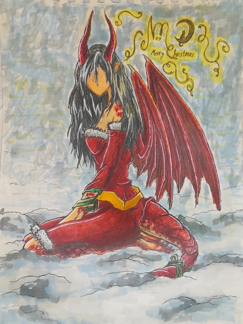 3:4 absurd_res ankama anthro at christmas dragon evangelyne_(wakfu) female hi_res holidays human humanoid looks mammal membrane_(anatomy) membranous_wings merry mythological_creature mythological_scalie mythology nex243 scalie solo tail the wakfu wings