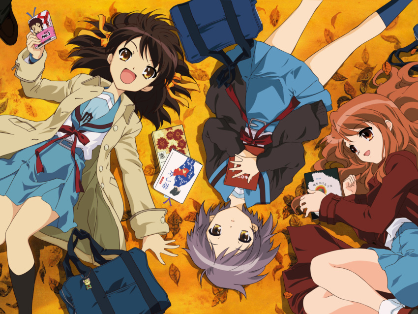 aki asahina_mikuru autumn cardigan duplicate nagato_yuki seifuku suzumiya_haruhi suzumiya_haruhi_no_yuuutsu