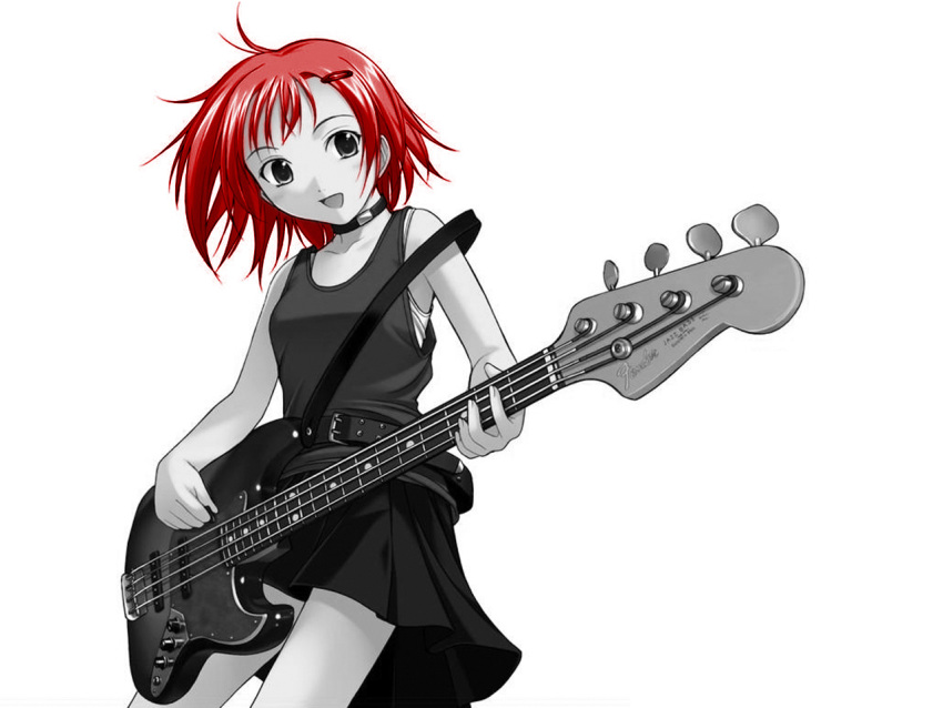 bass guitar honda_naoki original polychromatic red_hair white