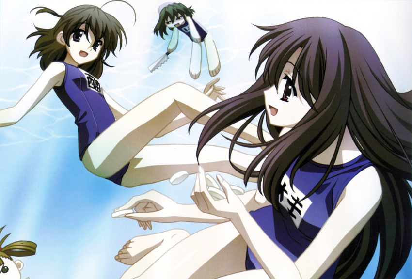 feet katsura_kotonoha kiyoura_setsuna kotonoha_katsura kuroda_hikari long_hair one-piece_swimsuit saionji_sekai scan school_days school_swimsuit sekai_saionji setsuna_kiyoura short_hair swimsuit water