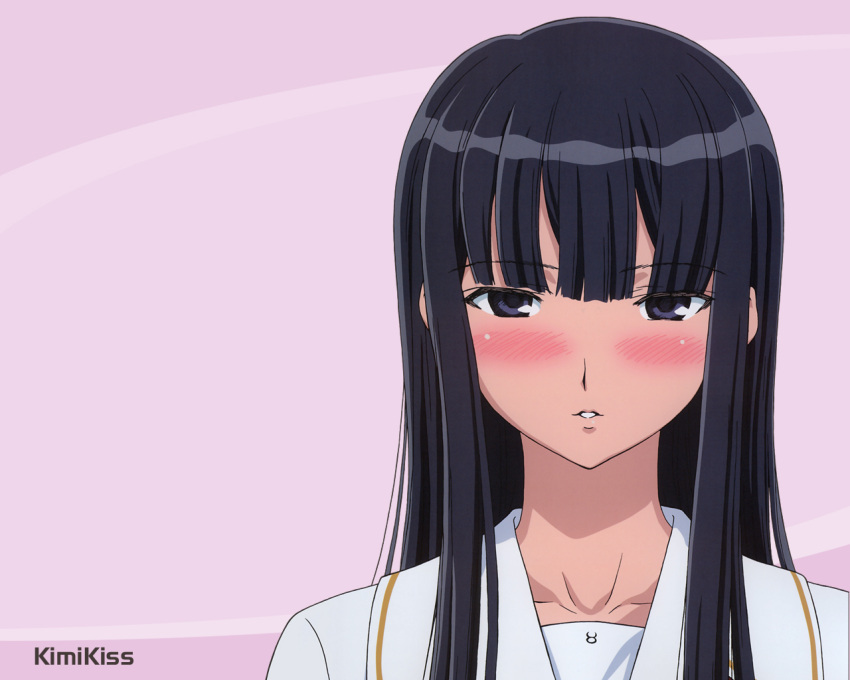 1280x1024 black_hair blush blush futami_eriko hime_cut kimi_kiss kimi_kiss long_hair school_uniform seifuku serafuku uniform wallpaper