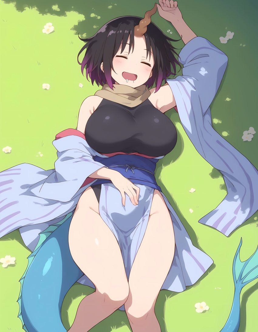 ai_generated drooling elma_(dragon_maid) happy kiriya_kuroshi kobayashi-san_chi_no_maidragon sleeping tagme