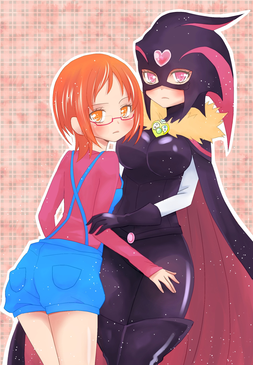 absurdres bodysuit brown_hair cure_muse dual_persona female glasses highres mask multiple_persona precure shiny shiny_clothes shirabe_ako spoilers suite_precure