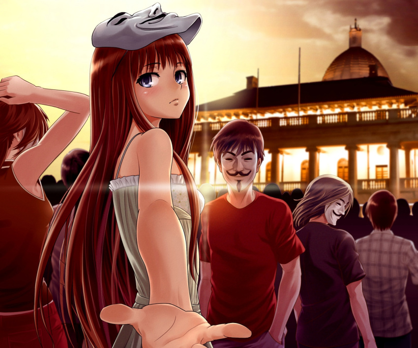 blue_eyes brown_hair long_hair mask misakamitoko0903 red_hair short_hair v_for_vendetta