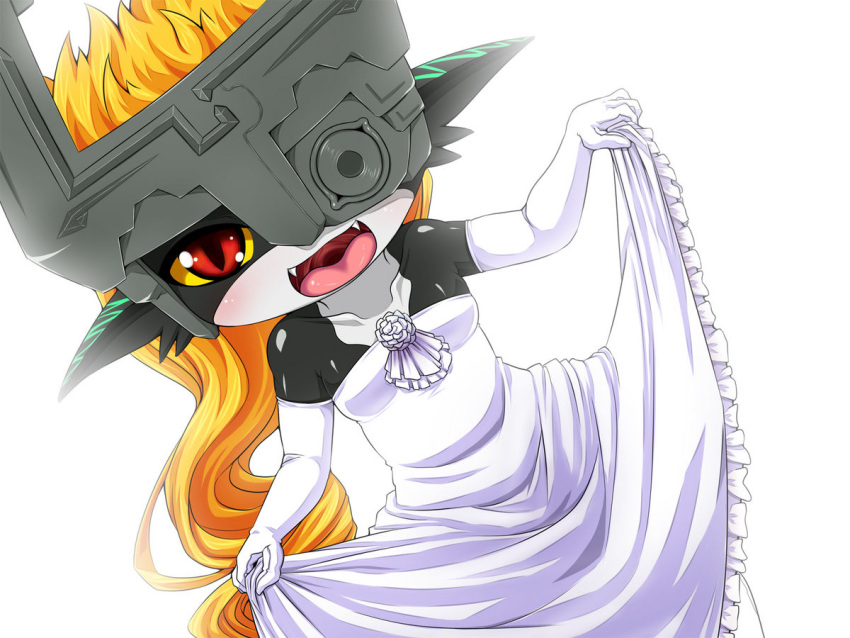 amau_(artist) amau_(kosmos) blush dress elbow_glove elbow_gloves gloves imp imp_midna looking_at_viewer midna orange_hair pointy_ears red_eyes the_legend_of_zelda the_legend_of_zelda:_twilight_princess twilight_princess wedding_dress yellow_sclera