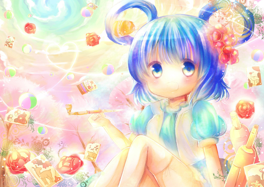 absurdres bad_id bad_pixiv_id blue_eyes blue_hair coa_(chroo_x) female gimp_(medium) hair_rings highres kaku_seiga new_year short_hair solo touhou