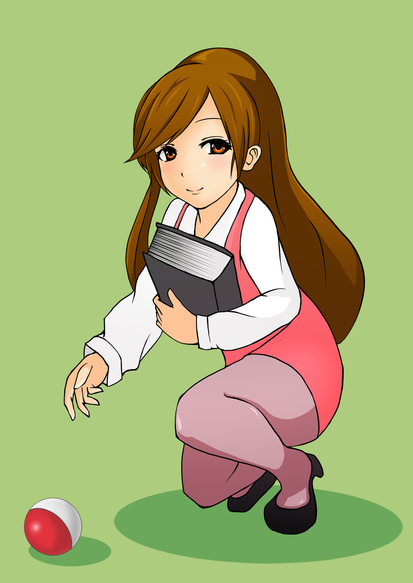 absurdres blush brown_eyes brown_hair clerk_(pokemon) highres npc npc_trainer office_lady office_lady_(pokemon) omamiru_(matoritia) pantyhose pokemon simple_background