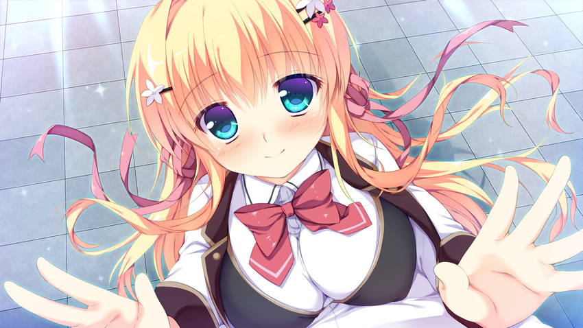 aqua_eyes blonde_hair escu:de fall_in_love_x_4_tune game_cg karen_uruputasu long_hair mikeou seifuku