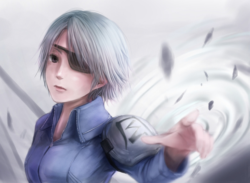 black_eyes commentary_request eyepatch female final_fantasy final_fantasy_viii fuujin_(ff8) jacket lif_(lif_&_ref) looking_at_viewer short_hair white_hair