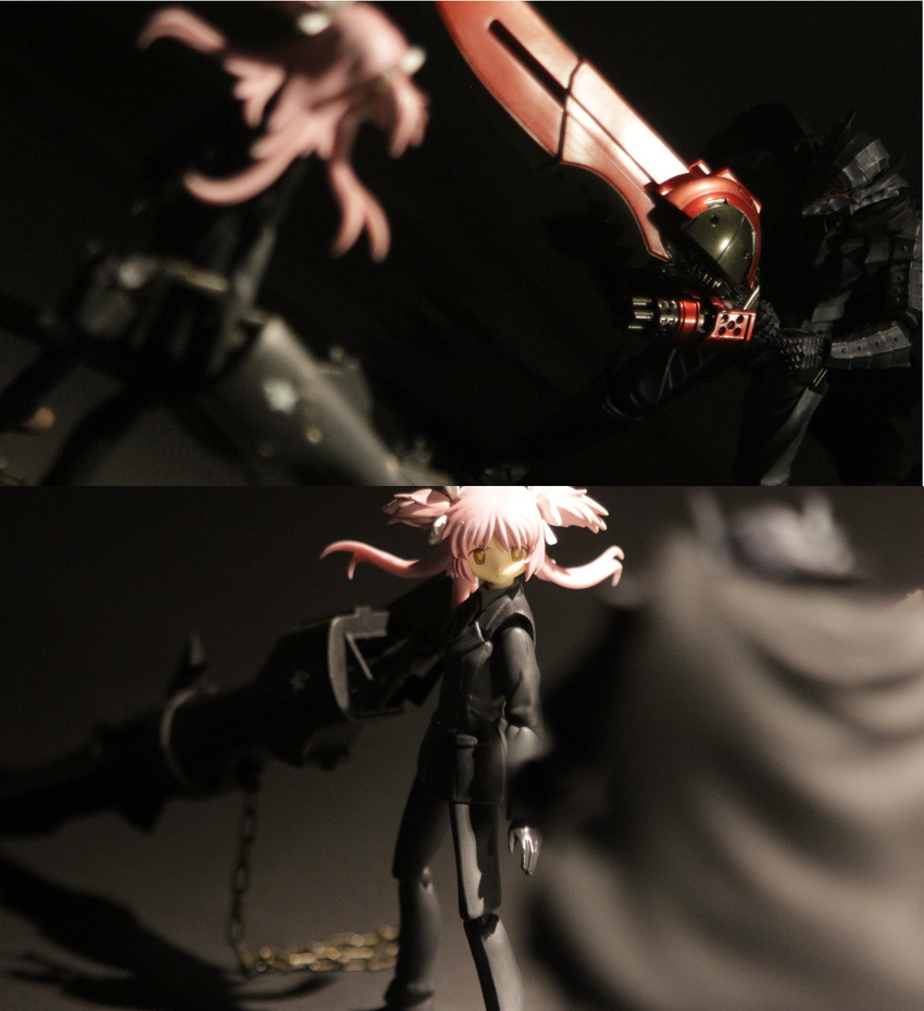 armor berserk black_rock_shooter chains female figma figure fusion god_eater guts_(berserk) highres insane_black_rock_shooter kaname_madoka mahou_shoujo_madoka_magica mahou_shoujo_madoka_magica_(anime) moonshine_animations photo_(medium) pink_hair self-upload short_hair sword ultimate_madoka weapon