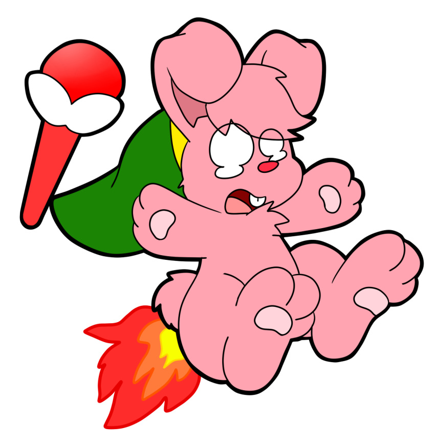 alpha_channel anthro burning butt_on_fire clothing fire fur hat hat_only headgear headgear_only headwear headwear_only hi_res joltink lagomorph leporid link_(rabbit_form) male mammal mostly_nude nintendo pain pink_body pink_fur rabbit rod solo the_legend_of_zelda