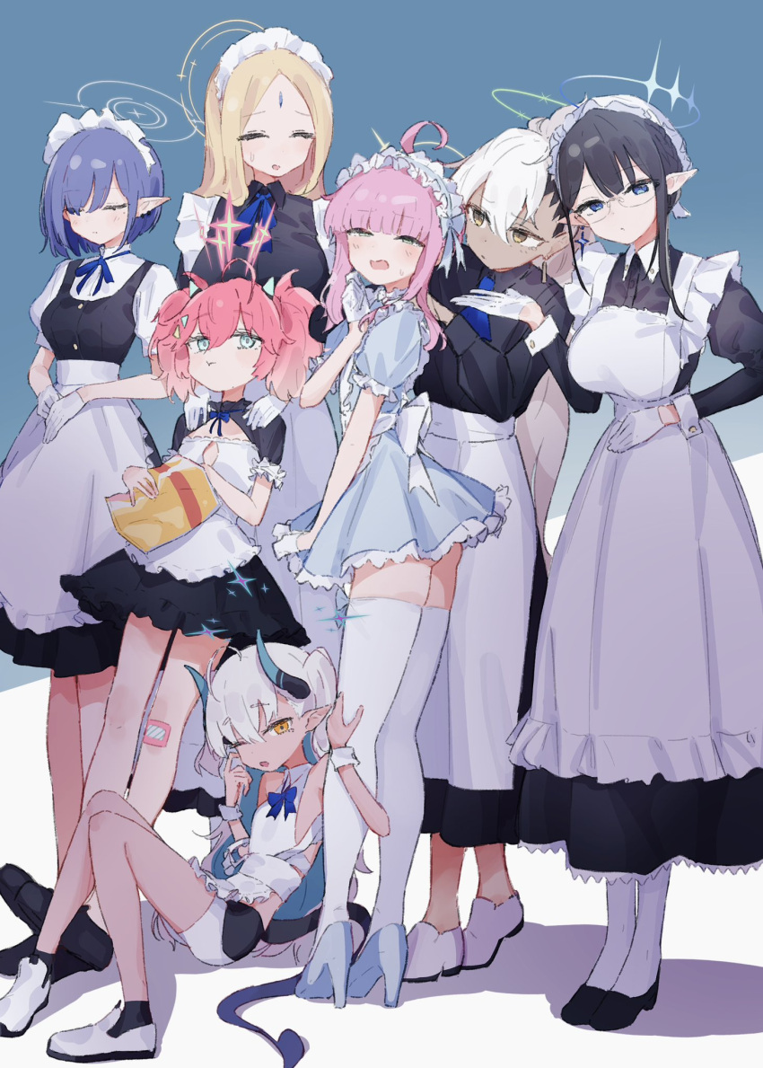 6+girls aoi_(blue_archive) ayumu_(blue_archive) black_hair blonde_hair blue_archive blue_hair epi_zero green_eyes haine_(blue_archive) highres kaya_(blue_archive) long_hair momoka_(blue_archive) multicolored_hair multiple_girls pink_hair pointy_ears rin_(blue_archive) short_hair sumomo_(blue_archive) white_hair yellow_eyes