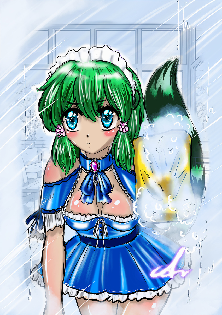 ^_^ absurd_res closed_eyes clothing coati collar_ring female hi_res humanoid ladykagome1542 maid_uniform mammal nelly procyonid smile solo uniform