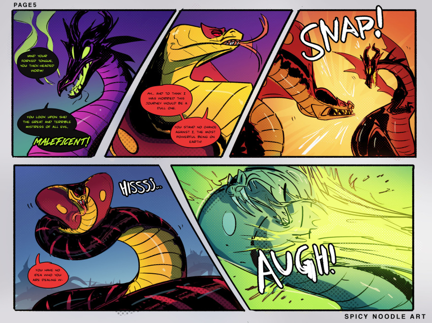 cobra colored_fire disney disney's_aladdin dragon english_text female feral fire forked_tongue green_eyes green_fire hi_res jafar_(disney) male maleficent mythological_creature mythological_scalie mythology reptile scalie sleeping_beauty_(1959) snake sound_effects spicynoodleart text tongue tongue_out