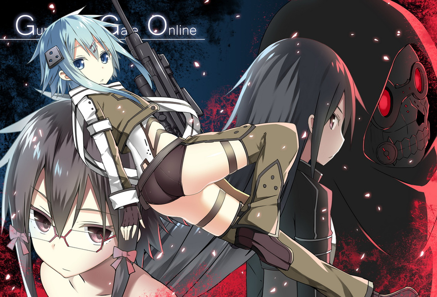 gun gun_gale_online kirito megane shino_asada sinon sky-freedom sword_art_online thighhighs