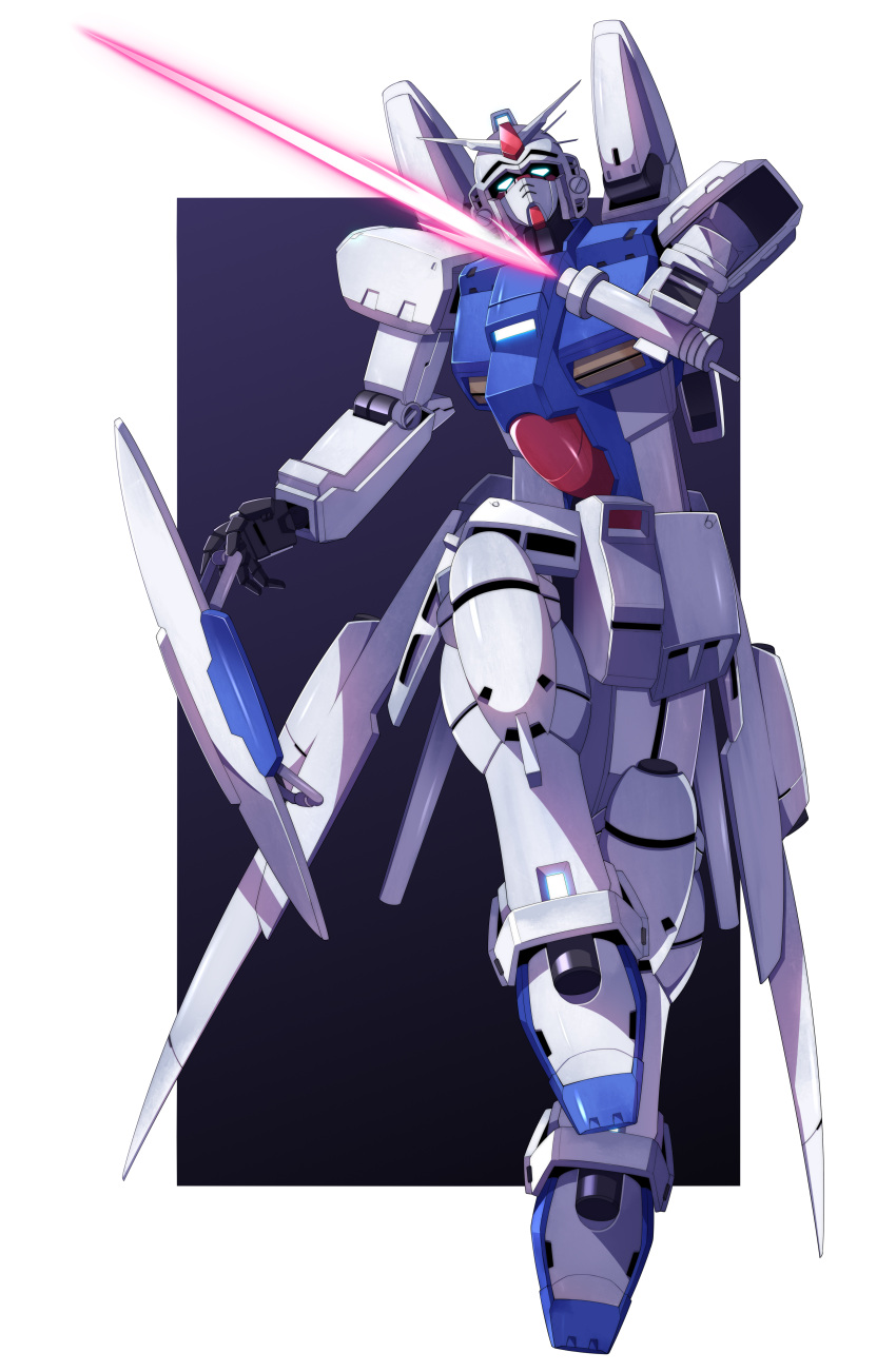 absurdres beam_saber energy_sword gundam gundam_0083 gundam_gp-03_stamen highres holding holding_shield mate_(oktavia1121) mecha no_humans robot shield simple_background standing sword two-tone_background weapon