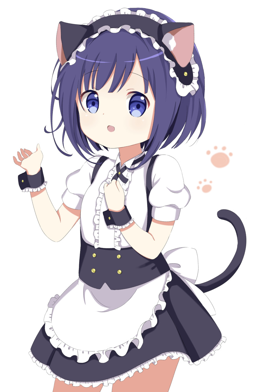 absurdres animal_ears apron black_hairband black_skirt blue_eyes blue_hair cat_ears cat_girl cat_tail center_frills collared_shirt fake_animal_ears female fleur_de_lapin_uniform frilled_apron frilled_hairband frilled_shirt frills fuiba_fuyu gochuumon_wa_usagi_desu_ka? hairband highres lolita_hairband maid miniskirt neck_ribbon puffy_short_sleeves puffy_sleeves rabbit-hinata ribbon shirt short_sleeves skirt solo suspenders tail underbust uniform waist_apron waitress white_apron white_shirt wrist_cuffs