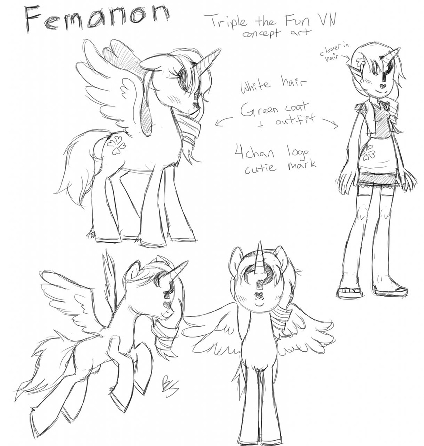 4chan ?_face alicorn anon buttercup_saiyan english_text equid equine feathered_wings feathers female feral hasbro hi_res horn human mammal monochrome my_little_pony mythological_creature mythological_equine mythology text wings