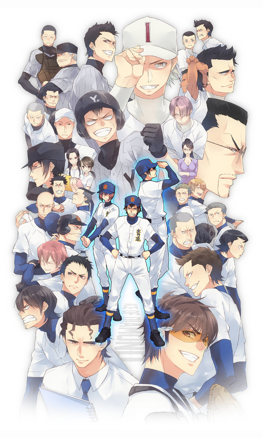 6+boys ace_of_diamond akiba_kazuma bad_id bad_pixiv_id baseball_cap baseball_mitt baseball_uniform black_hair brown_hair fujiwara_takako furuya_satoru glasses harada_masatoshi hat helmet highres hirai_tsubasa hiramatsu_(rama) isashiki_jun kamiya_carlos_toshiki kanemaru_shinji kataoka_tesshin kawakami_norifumi kominato_haruichi kominato_ryousuke kuramochi_youichi long_hair maezono_kenta maki_yousuke manaka_kaname masuko_tooru mishima_yuuta miyauchi_keisuke miyuki_kazuya multiple_boys multiple_girls narumiya_mei pink_hair sakai_ichirou sanada_shunpei sawamura_eijun shirakawa_katsuyuki shirasu_kenjirou short_hair sportswear takashima_rei takigawa_chris_yuu tanba_kouichirou todoroki_raichi toujou_hideaki yoshikawa_haruno yoshizawa_hideaki you_shunshin yuuki_tetsuya