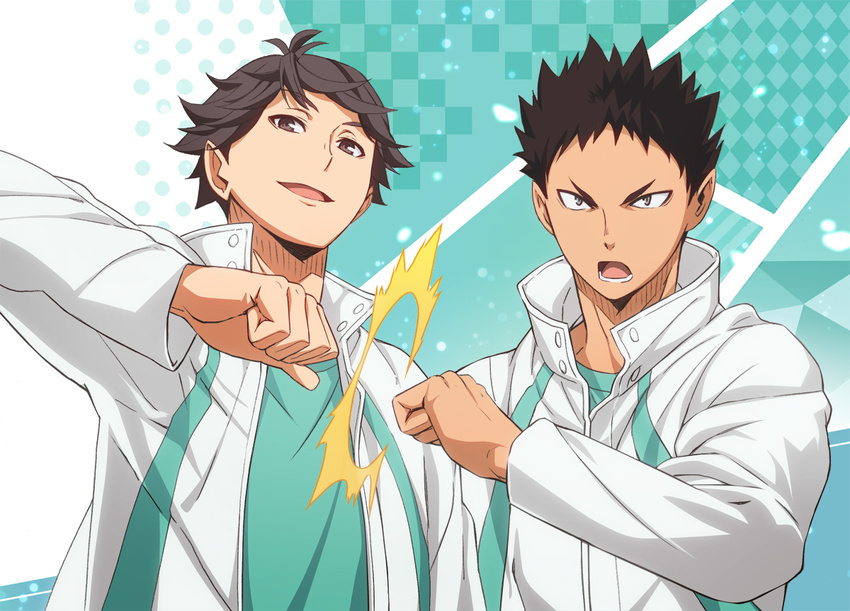 all_male brown_eyes brown_hair gray_eyes haikyuu!! iwaizumi_hajime male nyoronyoro oikawa_tooru short_hair