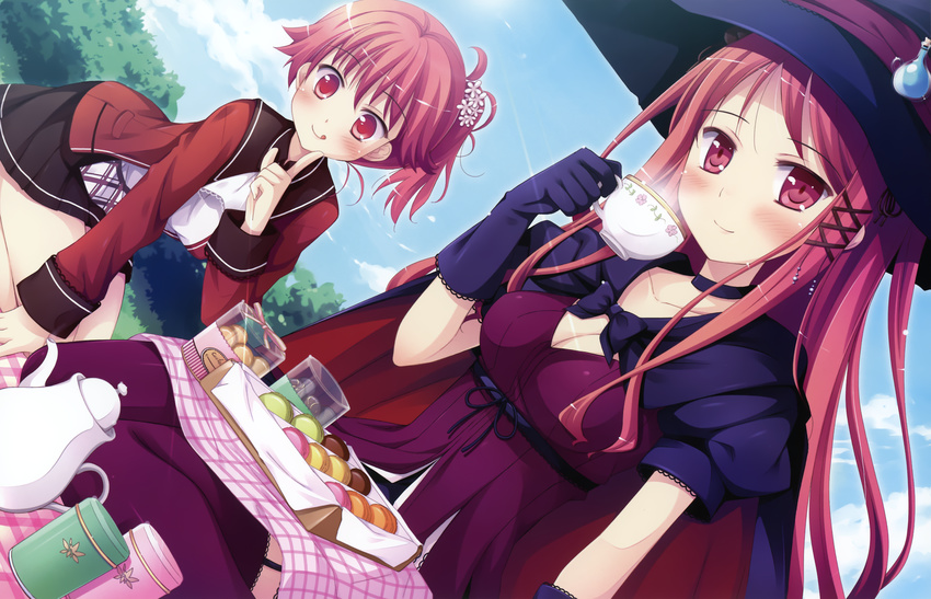 2girls dress food hat hinomiya_ayari konno_koharu ko~cha scan seifuku windmill witch witch's_garden