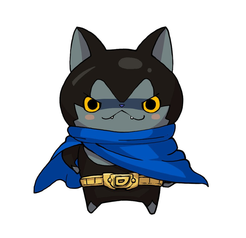 artist_request belt blue_cape blush_stickers cape darknyan fangs feline flat_color full_body looking_at_viewer no_humans official_art simple_background solo white_background youkai_(youkai_watch) youkai_watch