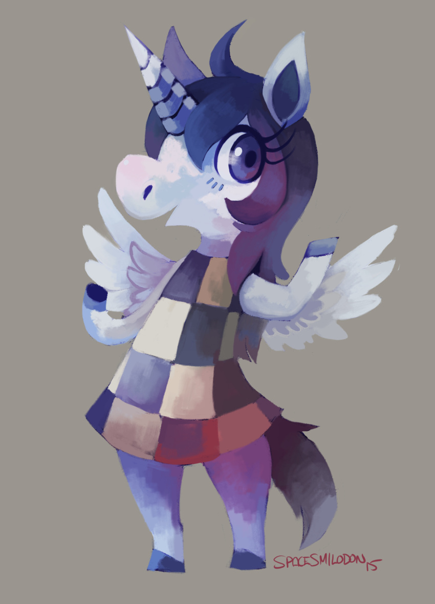 2015 absurd_res alicorn animal_crossing anthro blue_body blue_eyes blue_fur clothing equid equine female fur hi_res hooves horn mammal mythological_creature mythological_equine mythology nintendo shirt solo spacesmilodon t-shirt topwear white_body white_fur wings winter_(alicorn)