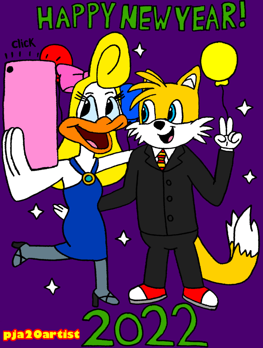 anthro canid canine crossover female fox hi_res holidays loon male male/female mammal new_year pja20artist sega shirley_the_loon sonic_the_hedgehog_(series) sonic_x tails tiny_toon_adventures warner_brothers