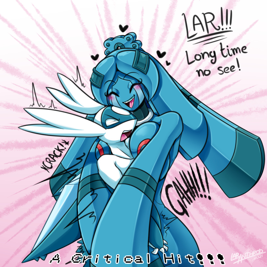 1:1 2021 anthro artist_name bellaria_(latiar) black_heart black_text blue_body breasts bronzong closed_eyes dialogue digital_media_(artwork) duo english_text exclamation_point eyebrows eyelashes female generation_3_pokemon generation_4_pokemon heart_symbol hi_res hug lar_(latiar) latiar latios legendary_pokemon male motion_lines nintendo nude number open_mouth open_smile pokemon pokemon_(species) smile sound_effects teeth text tongue white_text