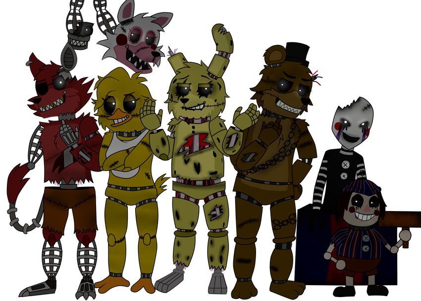 alpha_channel animatronic anthro avian bear bib bird bow_(feature) bow_tie canid canine chicken clothing exposed_endoskeleton eye_patch eyewear five_nights_at_freddy's five_nights_at_freddy's_3 fox galliform gallus_(genus) gloriapainthtf_(artist) glowing glowing_eyes group hat headgear headwear hi_res lagomorph leporid machine male mammal phantom_balloon_boy_(fnaf) phantom_chica_(fnaf) phantom_foxy_(fnaf) phantom_freddy_(fnaf) phantom_mangle_(fnaf) phantom_marionette_(fnaf) phasianid pirate rabbit robot scottgames simple_background spirit springtrap_(fnaf) teeth top_hat