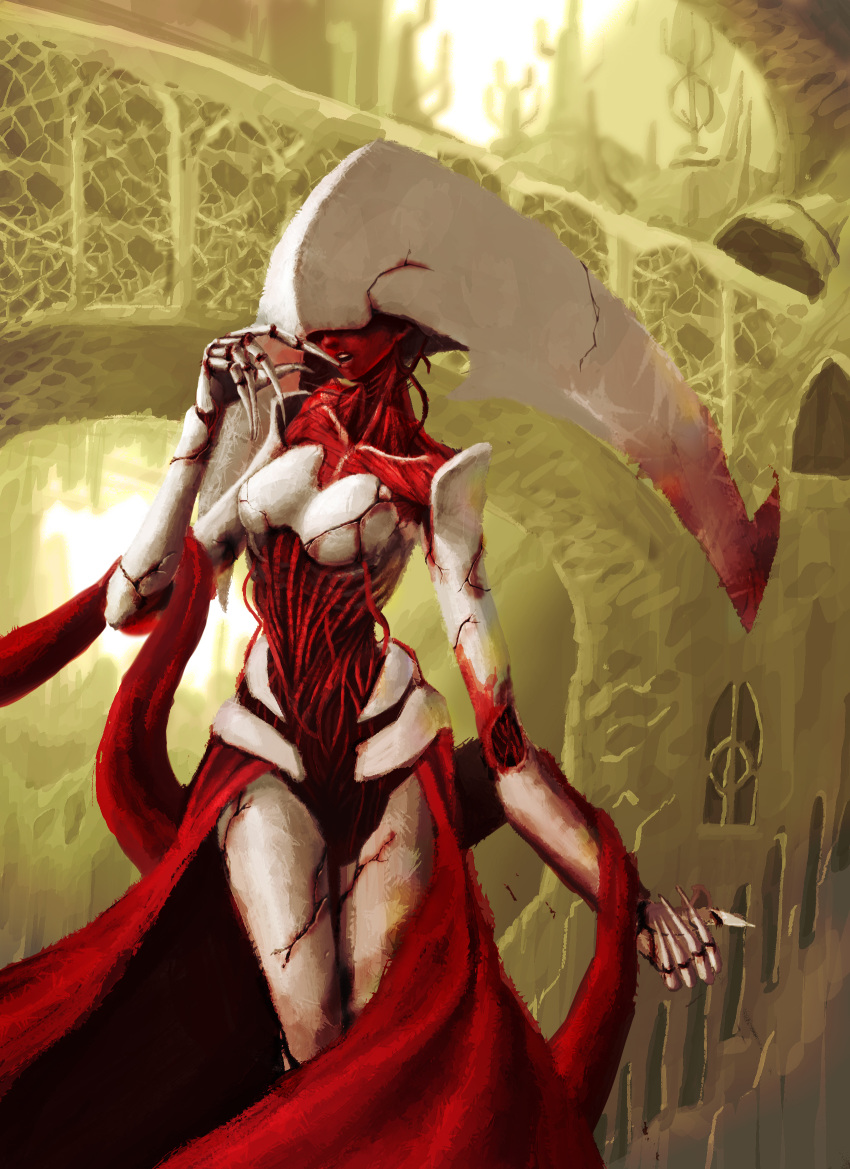 breasts claws elesh_norn female kawa-v magic:_the_gathering mia_(artist) monster_girl no_eyes no_humans red_skin solo