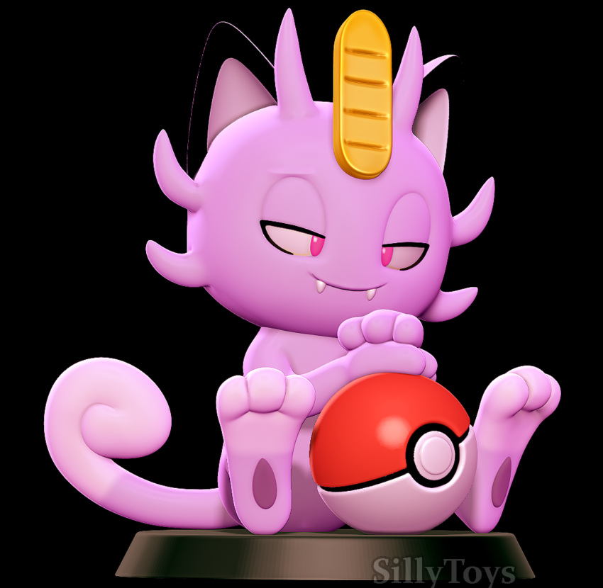 3d_(artwork) 3d_modeling 3d_print alolan_form alolan_meowth anthro digital_media_(artwork) fangs feet generation_7_pokemon half-closed_eyes hi_res jewelry male narrowed_eyes nintendo pawpads pink_eyes pokeball pokemon pokemon_(species) raised_tail regional_form_(pokemon) sillytoys simple_background sitting smile solo stage tail teeth