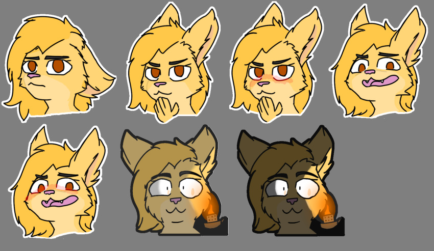 >:3c anthro blush brown_eyes female fur hi_res hybrid kona_biralla lighter long_ears mammal solo sticker yaveton yellow_body yellow_fur