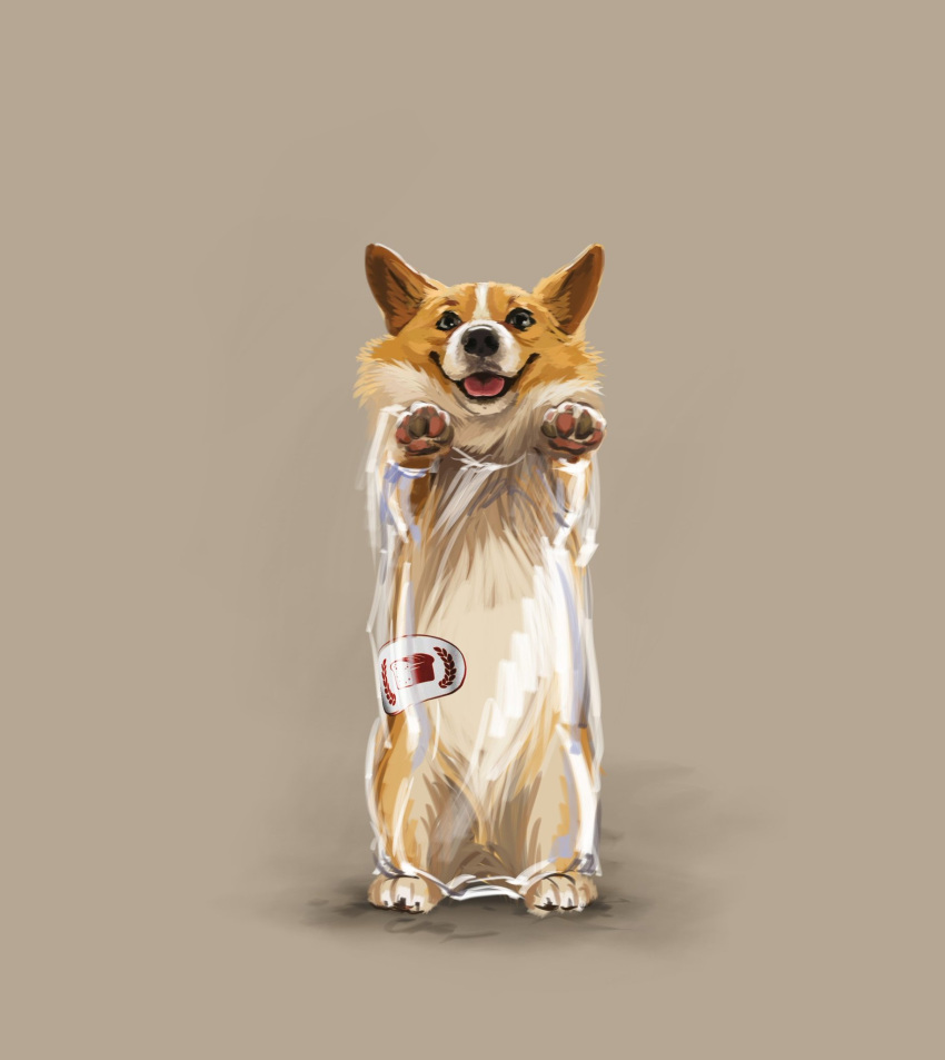 2021 4_toes 5_fingers 5_toes ambiguous_gender bag black_nose bread bread_bag brown_background canid canine canis digital_media_(artwork) domestic_dog elkir feet feral fingers food fur happy herding_dog hi_res looking_at_viewer mammal multicolored_body multicolored_fur pastoral_dog pawpads pink_pawpads quadruped realistic simple_background smile solo standing tan_body tan_fur toes two_tone_body two_tone_fur welsh_corgi white_body white_fur zip_tie