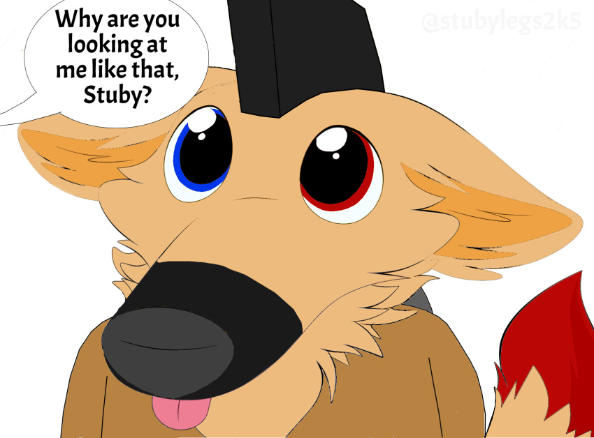 anthro canid canine clothing dialogue ears_down english_text hi_res jacket let_me_do_it_for_you looking_offscreen looking_up male mammal mcwest_universe meme modern_day_stuby_(anthro_form) modern_day_stuby_(mcwest_universe) mohawk offscreen_character pivoted_ears solo stubylegs2k5_(artist) tail text tongue tongue_out topwear