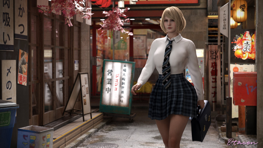 1girls ashley_graham ashley_graham_(ella_freya) blonde_female blonde_hair blonde_hair blonde_hair_female clothed clothed_female light-skinned_female light_skin otacon212 resident_evil resident_evil_4 resident_evil_4_remake school_uniform schoolgirl walking