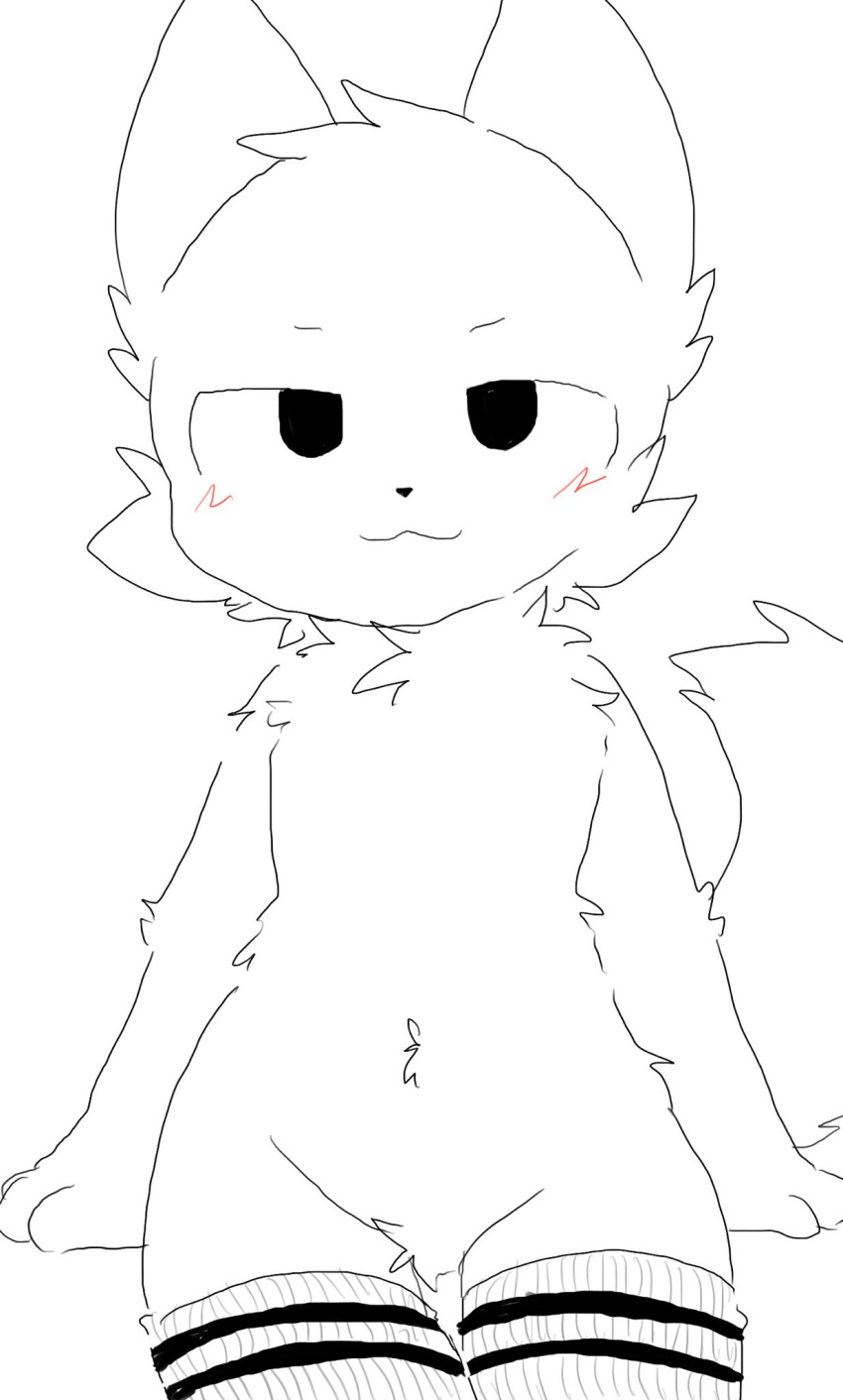 anthro black_eyes blush blush_lines boy_kisser_(meme) chano cheek_tuft clothing domestic_cat ears_up facial_tuft felid feline felis fluffy fluffy_tail fur hi_res legwear male mammal meme multicolored_clothing multicolored_legwear multicolored_thigh_highs silly_cat_(mauzymice) smug_face solo tail thigh_highs thigh_highs_only tuft white_body white_fur