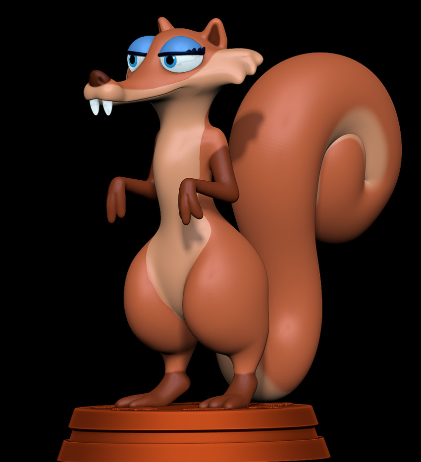 3d_(artwork) 3d_modeling 3d_print anthro blue_eyes blue_sky_studios brwn_body digital_media_(artwork) female fur half-closed_eyes hi_res ice_age_(series) makeup mammal narrowed_eyes raised_tail rodent sciurid scratte_(ice_age) sillytoys simple_background smile solo standing tail teeth tree_squirrel