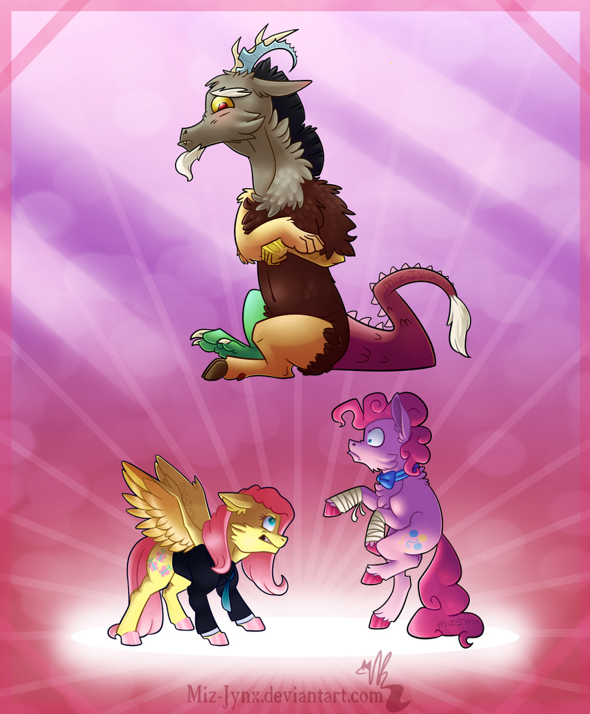 antlers blush chimera discord_(mlp) draconequus earth_pony equid equine fluttershy_(mlp) friendship_is_magic group hasbro hi_res horn horse hybrid mammal miz-jynx my_little_pony mythological_creature mythological_equine mythology pegasus pinkie_pie_(mlp) pony wings