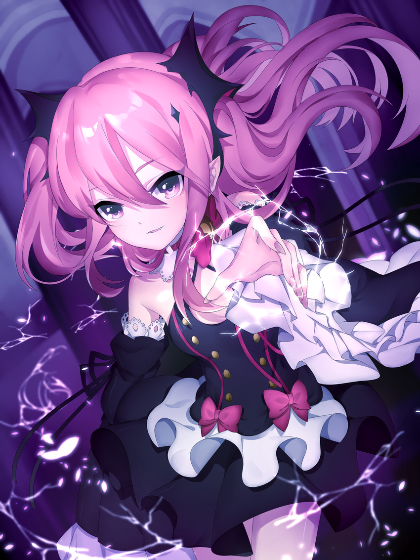 absurdres choker commentary dress female happy highres hinata_(sky) krul_tepes long_hair nail_polish oerba_yun_fang owari_no_seraph pink_eyes pink_hair pink_nails ribbon twintails