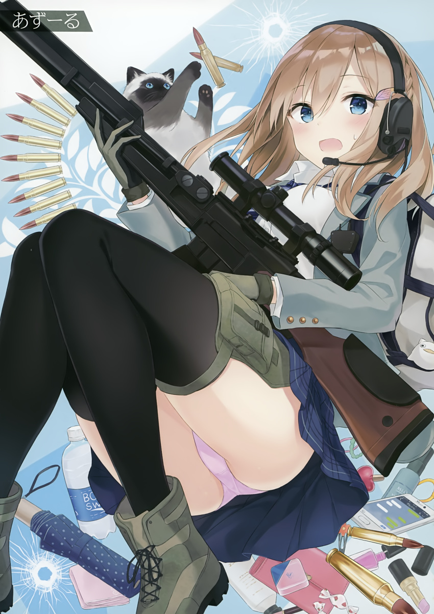 azure gun headphones neko pantsu seifuku tagme thighhighs