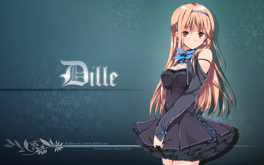 blush brown_hair choker dille_blood dlsite.com dress female hair_ornament hairband hairpin highres long_hair red_eyes refeia smile solo stars