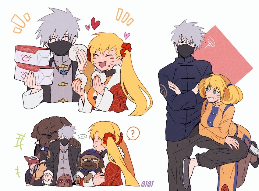 ... 10birthday10 1boy ? animal bisuke_(naruto) black_eyes blonde_hair blue_eyes breasts bull_(naruto) canine character_request closed_eyes eating facial_mark female food genderswap_(mtf) grey_hair grin guruko_(naruto) hatake_kakashi holding holding_food jewelry korean_commentary long_sleeves mask multiple_dogs multiple_views naruko_(naruto) naruto_(series) naruto_shippuuden necklace one_eye_closed pakkun_(naruto) pantyhose parted_lips rule_63 scar scar_across_eye simple_background smile speech_bubble teeth too_many too_many_dogs twintails uuhei_(naruto) uzumaki_naruto watermark whisker_markings white_background