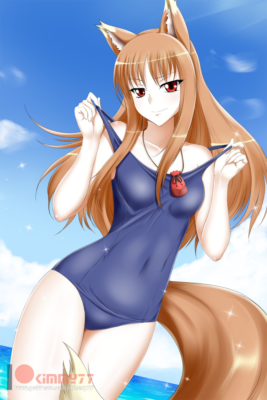 animal_ears holo kimmy77 school_swimsuit spice_and_wolf swimsuits tail